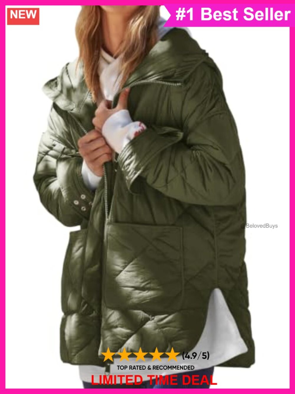 Womens Quilted Puffer Jacket Hooded Winter Coat Lightweight